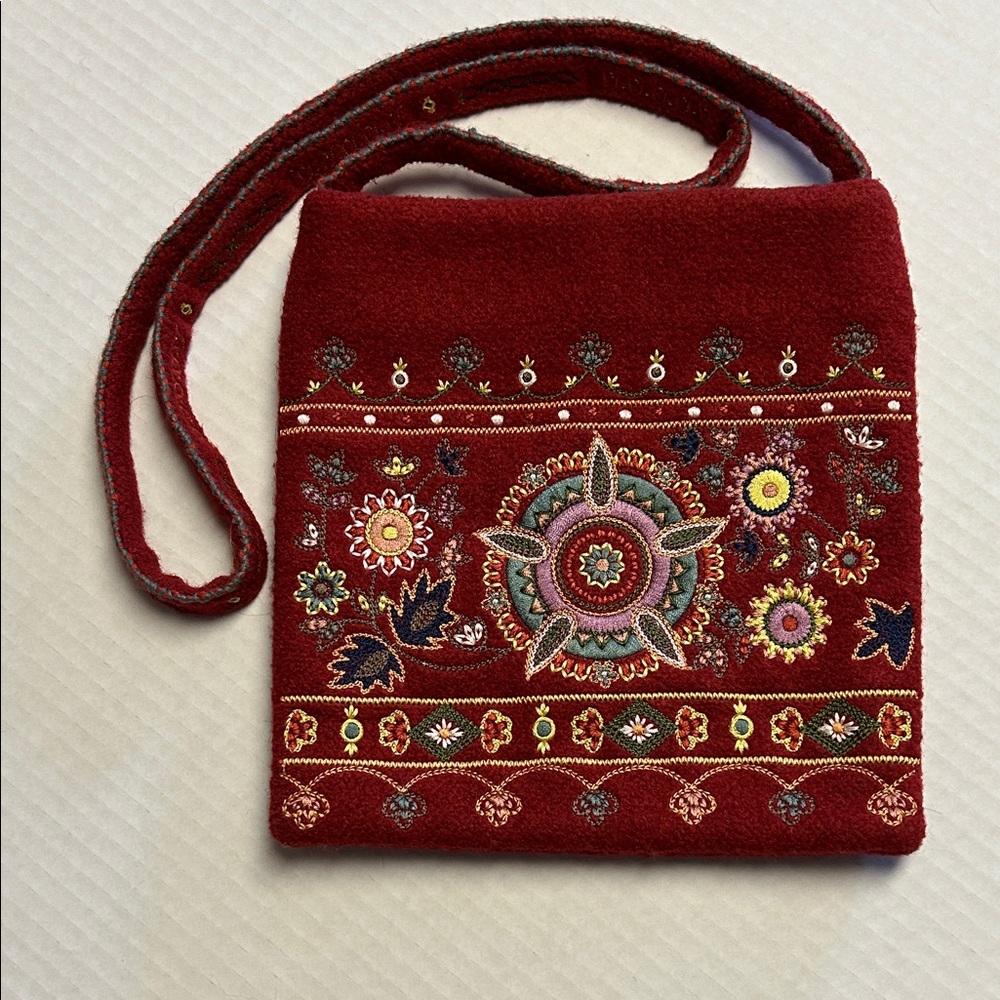 Embroidered Red Shoulder Bag